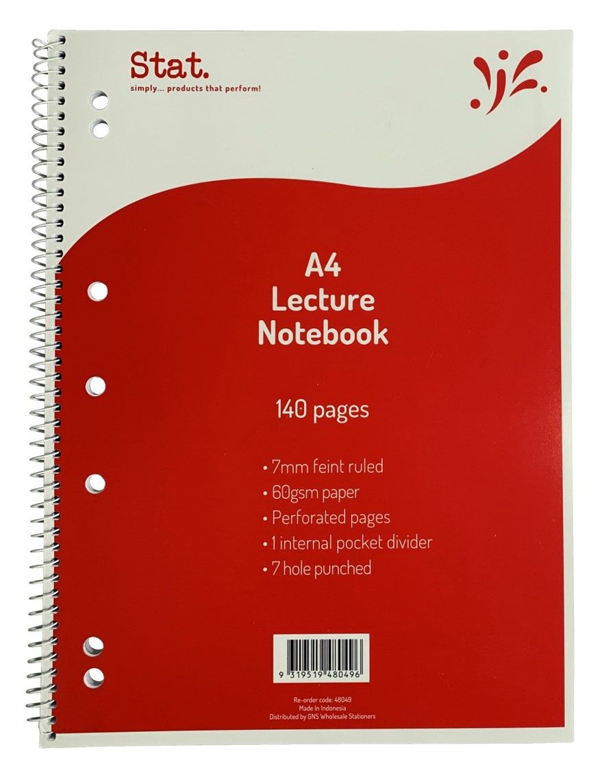 NOTEBOOK STAT A4 LECTURE 60GSM 7MM RULING BOARD COVER RED 140PG