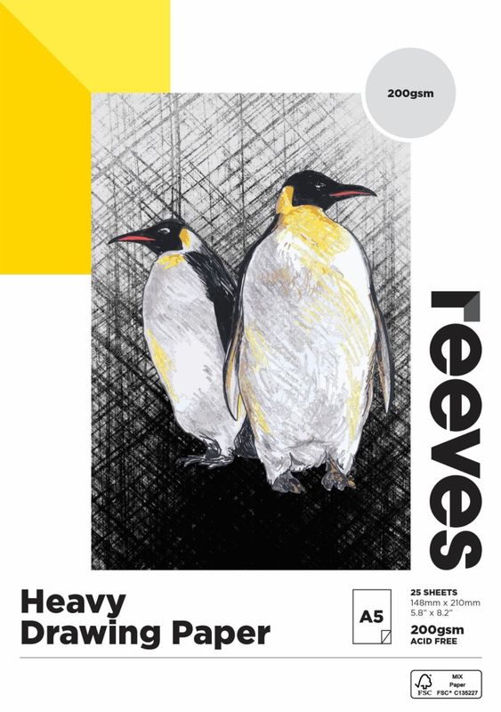 DRAW PAD REEVES A5 200GSM HEAVY 200GSM FSC MIX CREDIT 25 SHEETS