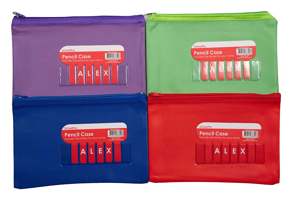 PENCIL CASE SCHOOLPRO 225X140MM NAME SMALL ASST