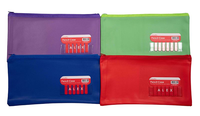 PENCIL CASE SCHOOLPRO 340X170MM NAME MEDIUM ASST