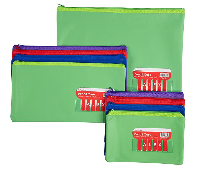 PENCIL CASE SCHOOLPRO 375X264MM NAME LARGE GREEN
