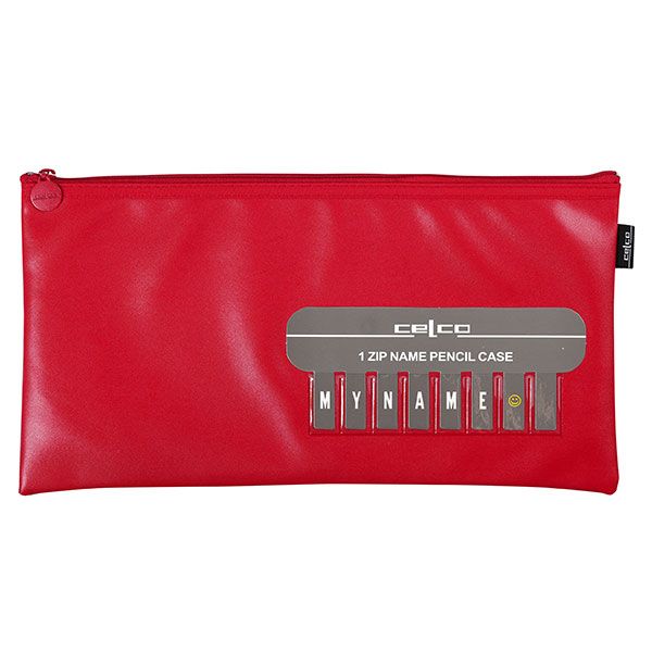 PENCIL CASE CELCO 345X180MM NAME MEDIUM 1 ZIP RED