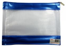PENCIL CASE STAT 278X200MM PVC MESH ZIP BLUE