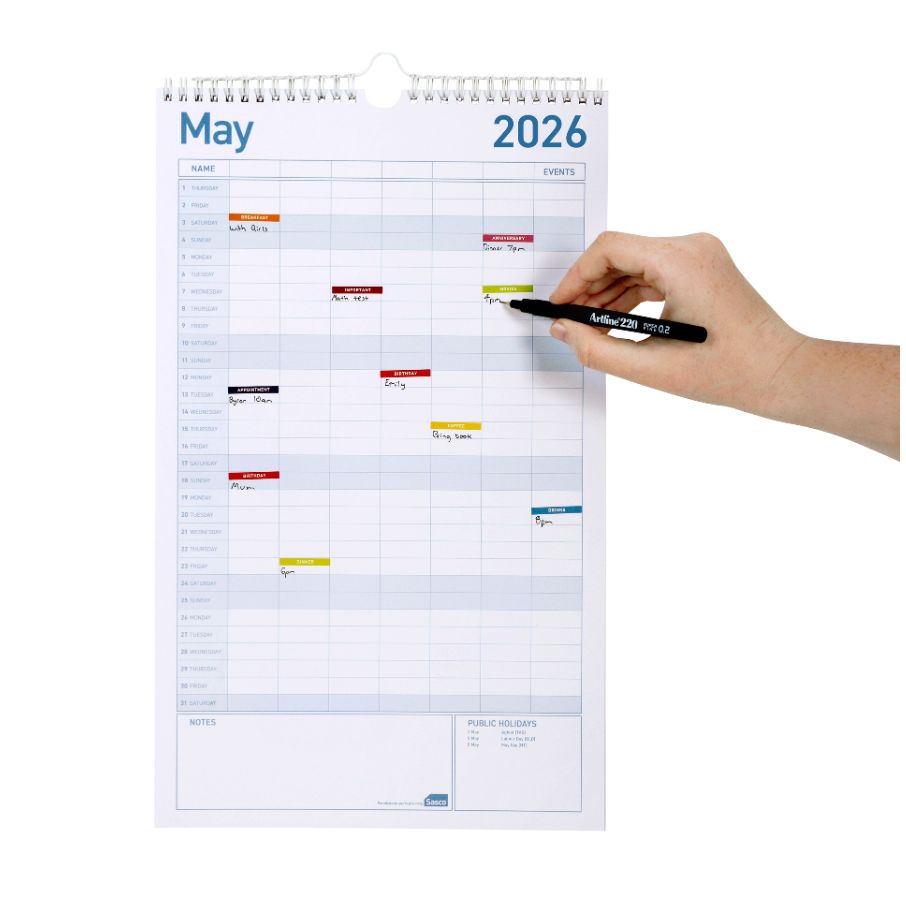 CALENDAR 2026 SASCO 250X410MM FAMILY ACTIVITIES