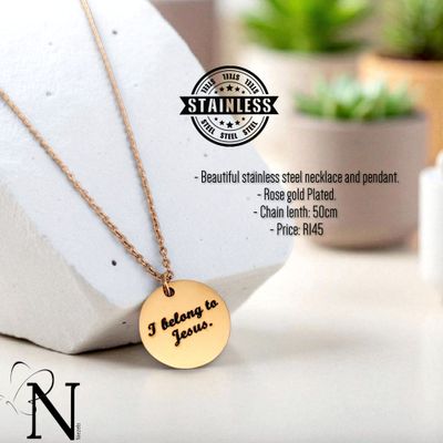 Stainless steel necklace - I Belong to Jesus pendant. Stainless steel necklace - I Belong to Jesus pendant.