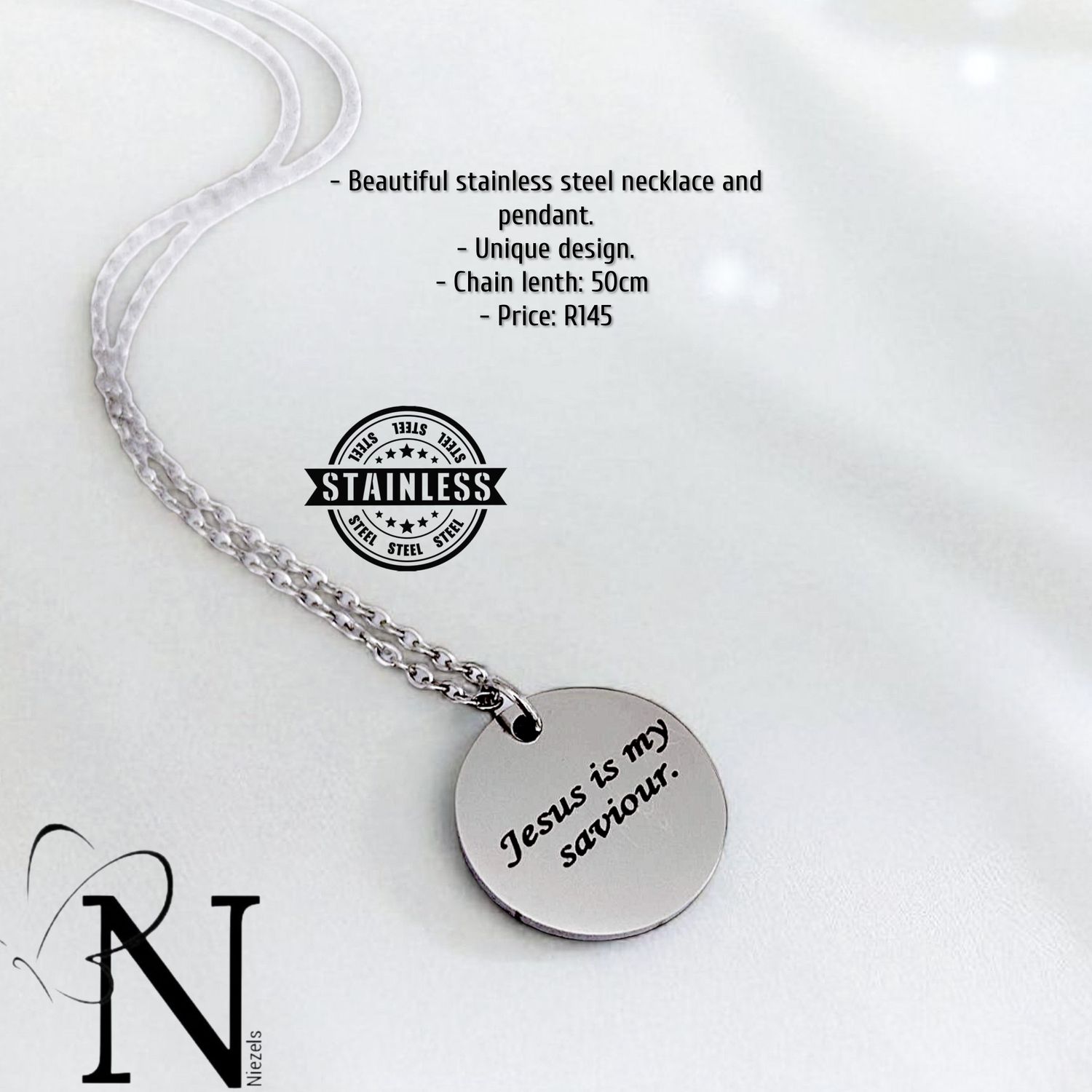 Stainless steel necklace- Jesus is my saviour pendant.