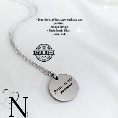 Stainless steel necklace- Jesus is my saviour pendant. Stainless steel necklace- Jesus is my saviour pendant.