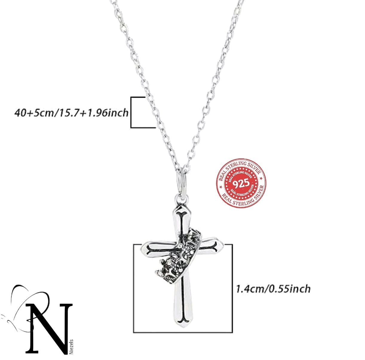 Real 925 sterling silver necklace - Stunning cross/Crown pendant.