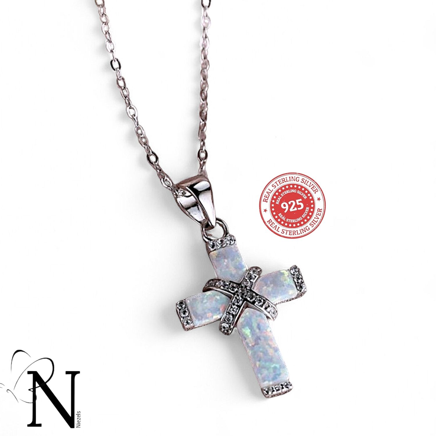 Real 925 sterling silver necklace - Beautiful cross design.