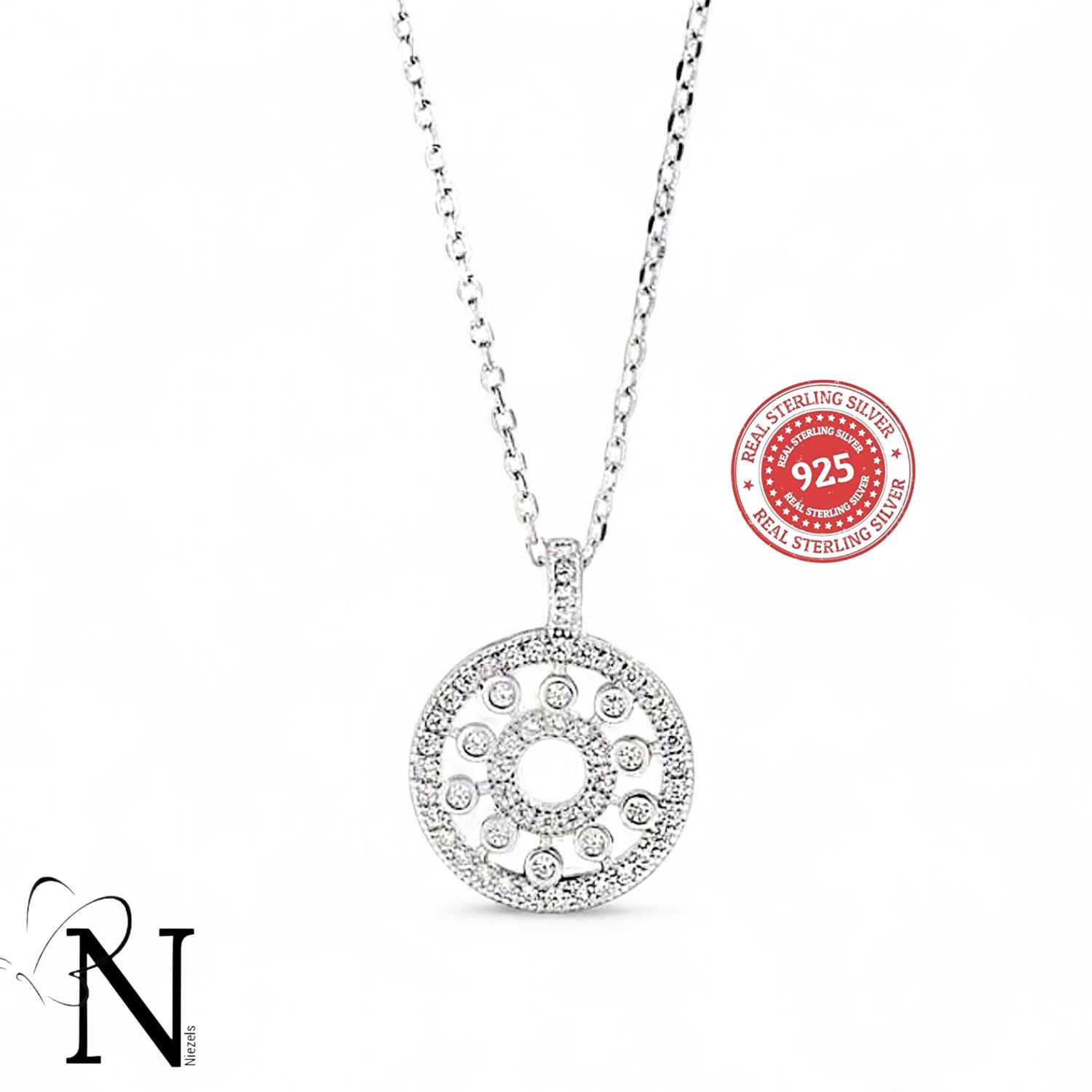 Real 925 sterling silver necklace - Unique shiny pendant.