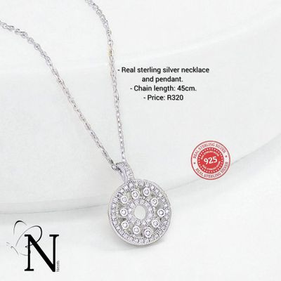 Real 925 sterling silver necklace - Unique shiny pendant.