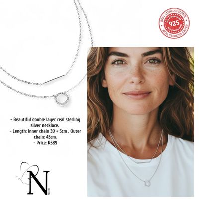 Real 925 sterling silver double layer necklace. Real 925 sterling silver double layer necklace.