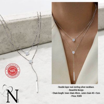 Real 925 sterling silver double layer necklace.