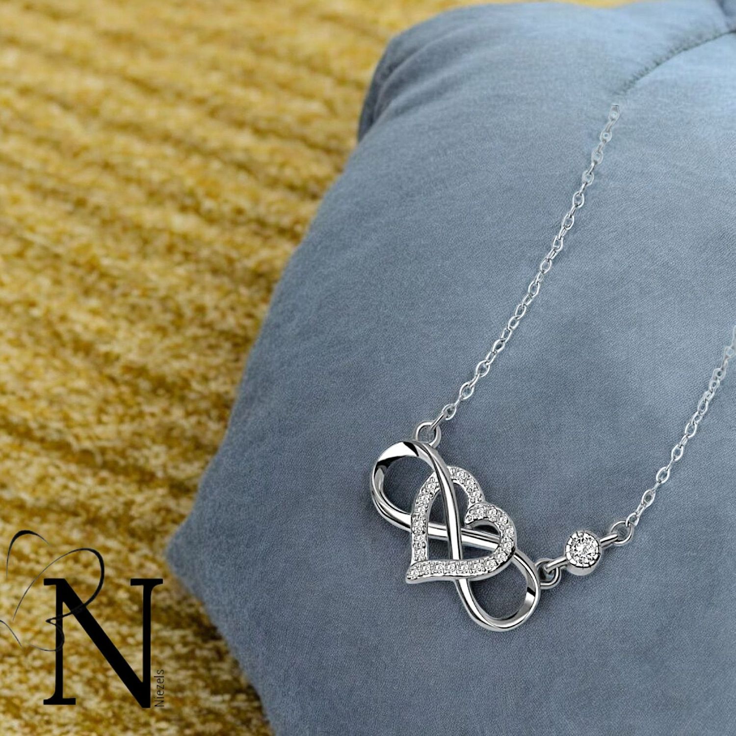 Real 925 sterling silver necklace - Heart/Infinity pendant.
