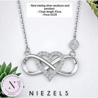 Real 925 sterling silver necklace - Heart/Infinity pendant.