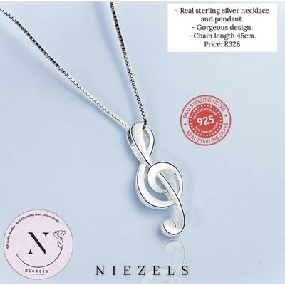 Real 925 sterling silver necklace - Music note pendant.