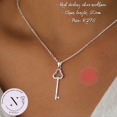 Real 925 sterling silver necklace- Shiny key pendant.