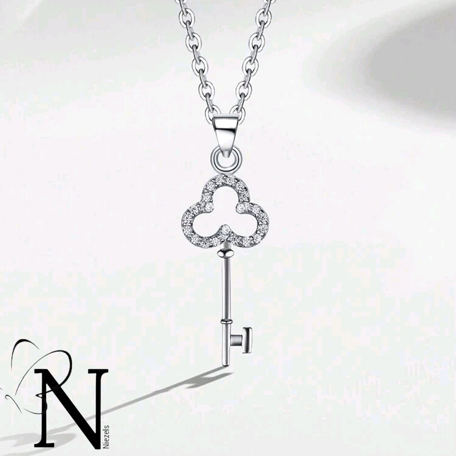 Real 925 sterling silver necklace- Shiny key pendant.