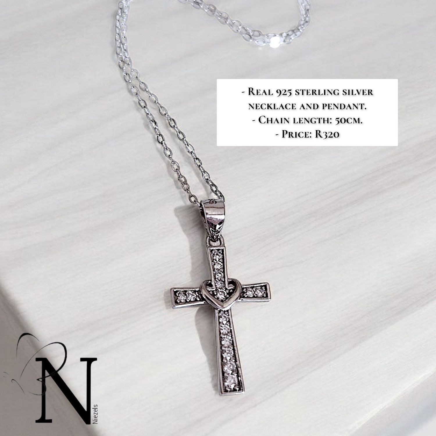 Real 925 sterling silver necklace- Shiny cross pendant.