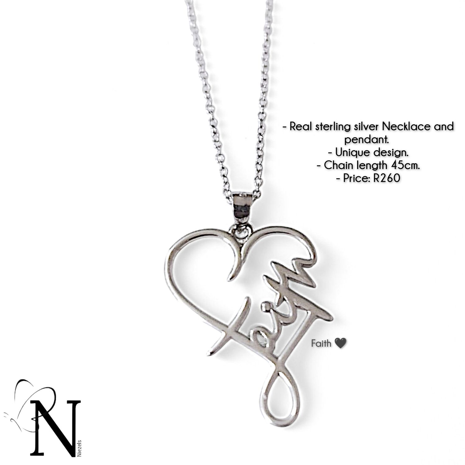 Real 925 sterling silver necklace- Faith pendant.