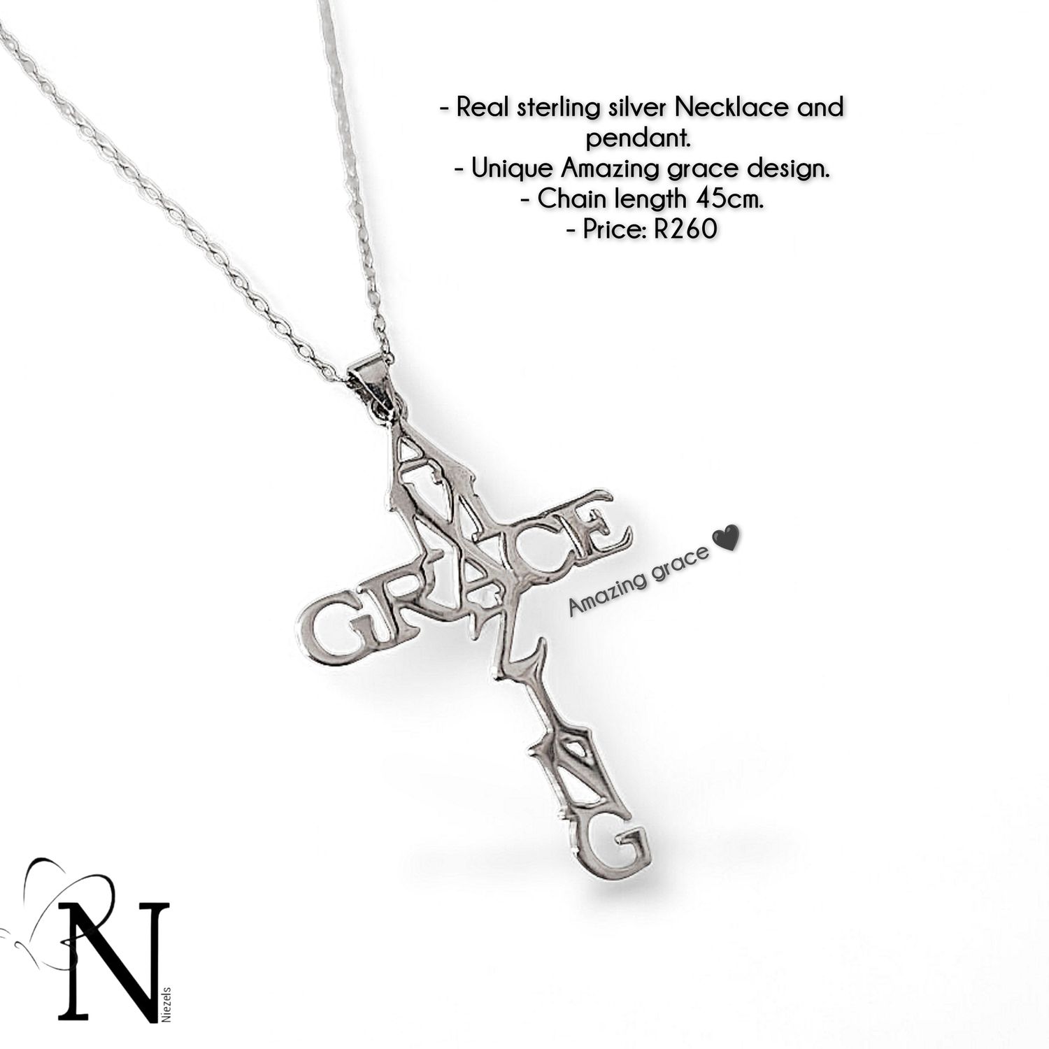 Real 925 sterling silver necklace - Amazing grace pendant.