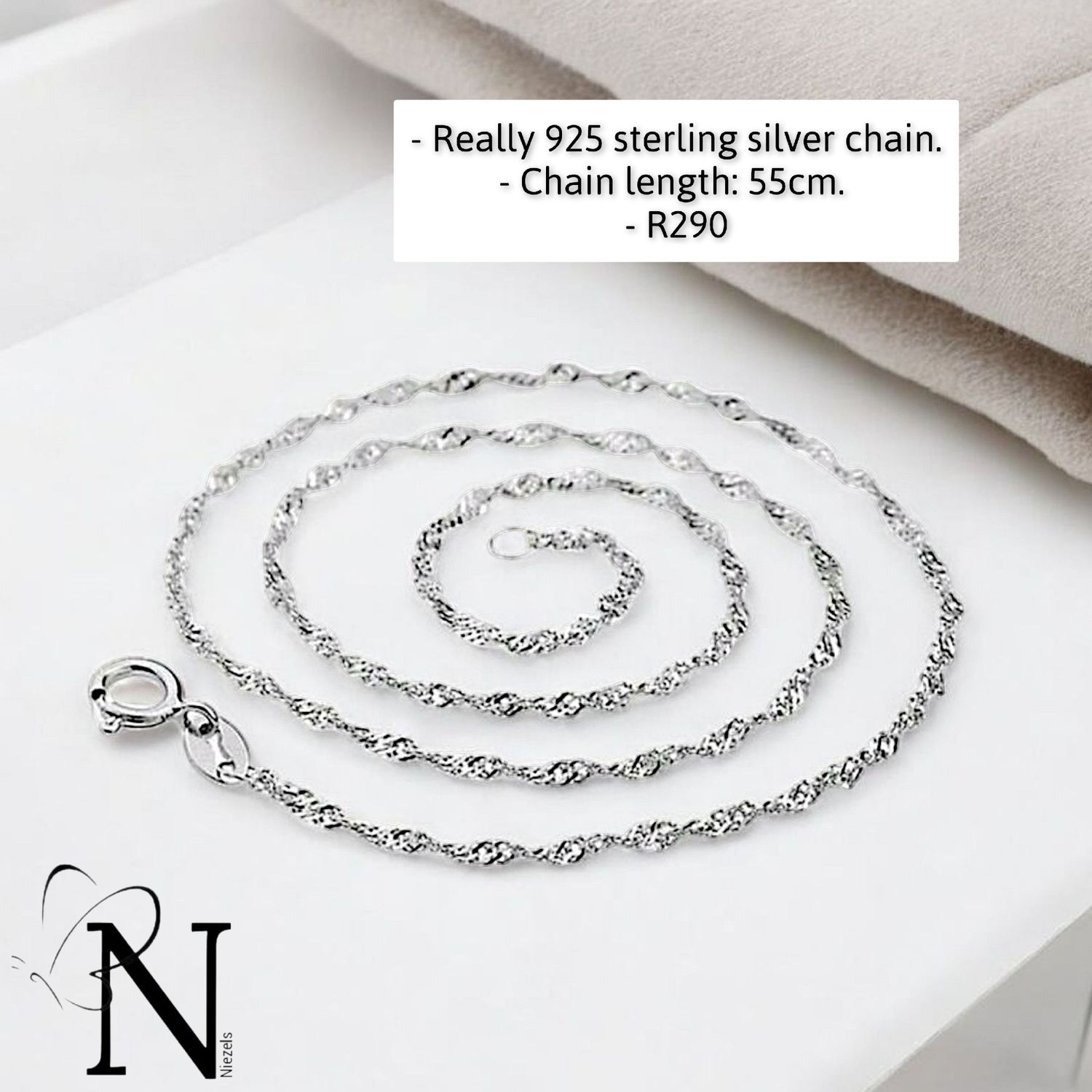 Real 925 sterling silver chain- 55cm.