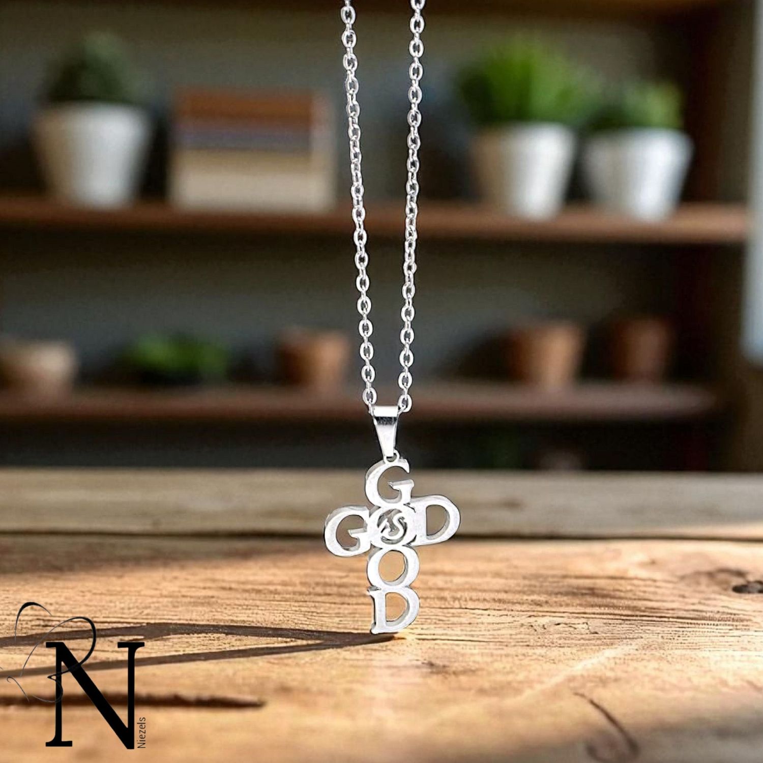 Stainless steel necklace- God is good pendant.