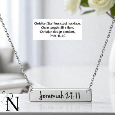 Stainless steel necklace- Bible verse pendant.