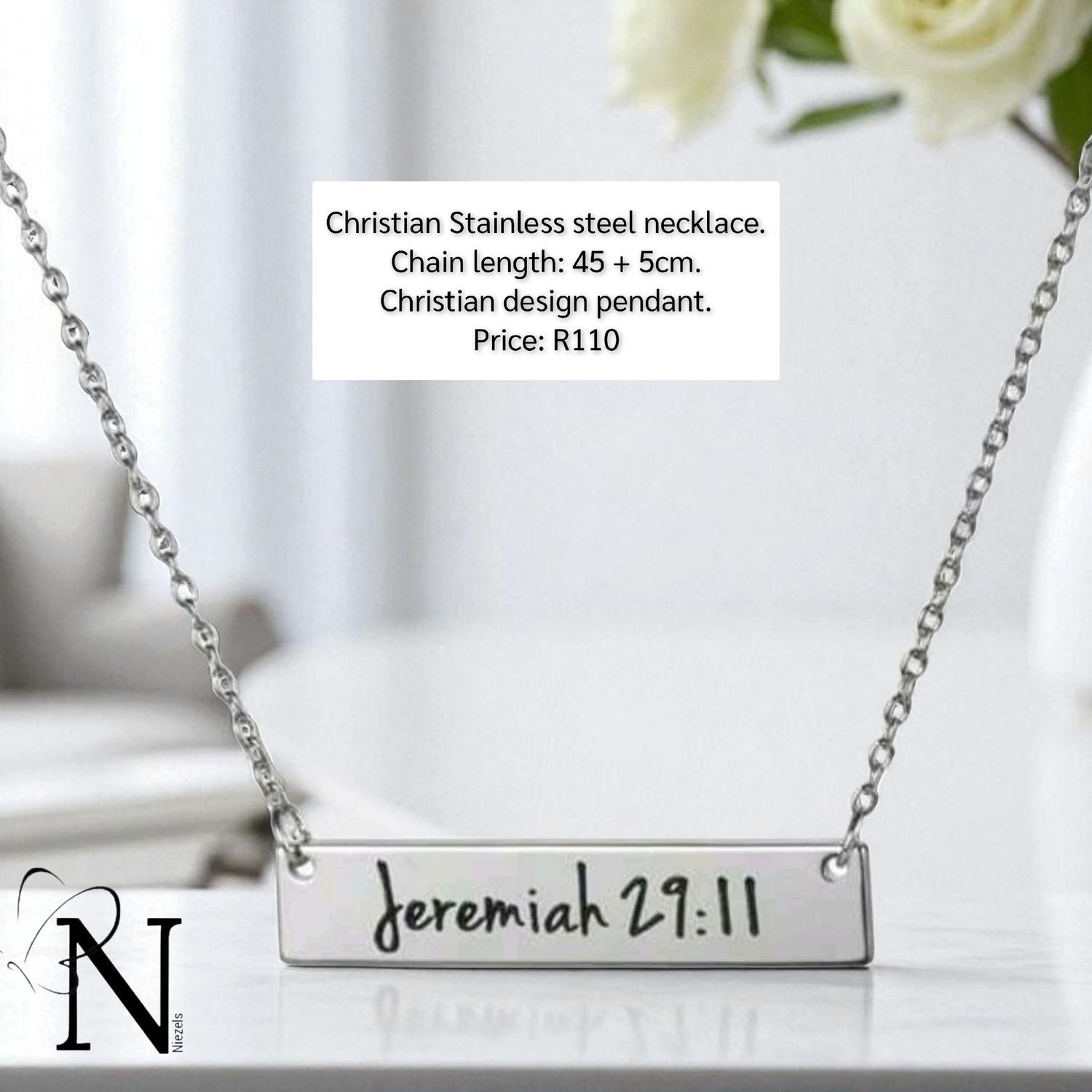 Stainless steel necklace- Bible verse pendant.