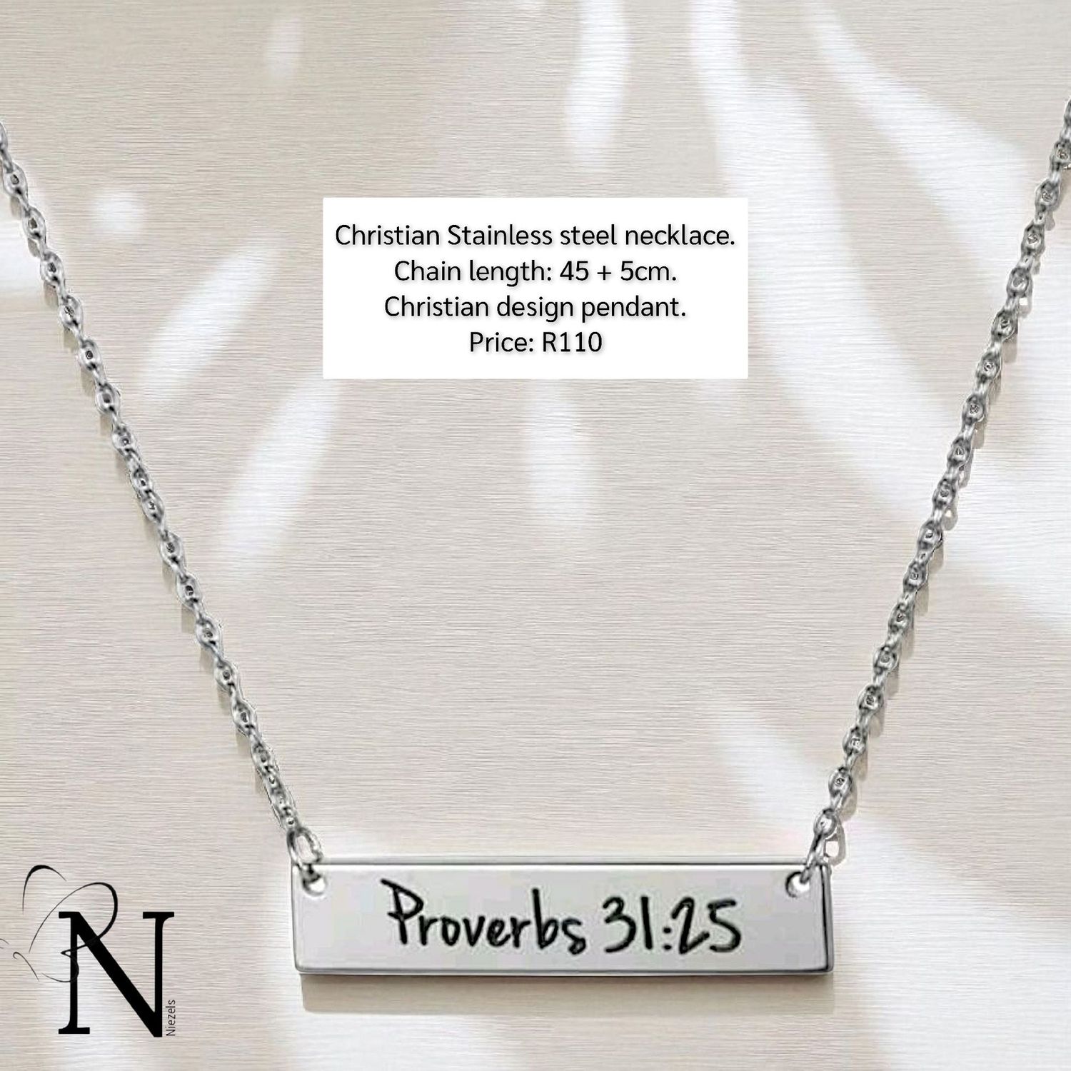 Stainless steel necklace- Bible verse pendant.