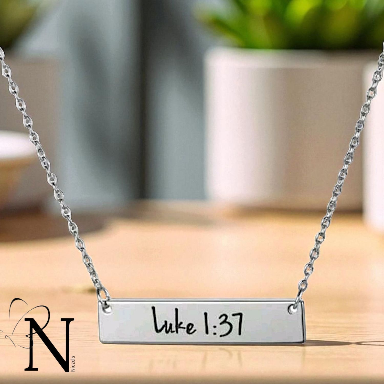 Stainless steel necklace- Bible verse pendant.