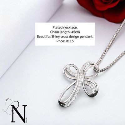 Silver plated necklace - Beautiful shiny cross pendant. Silver plated necklace - Beautiful shiny cross pendant.