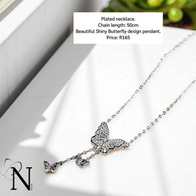 Silver plated necklace - Butterfly design. Silver plated necklace - Butterfly design.