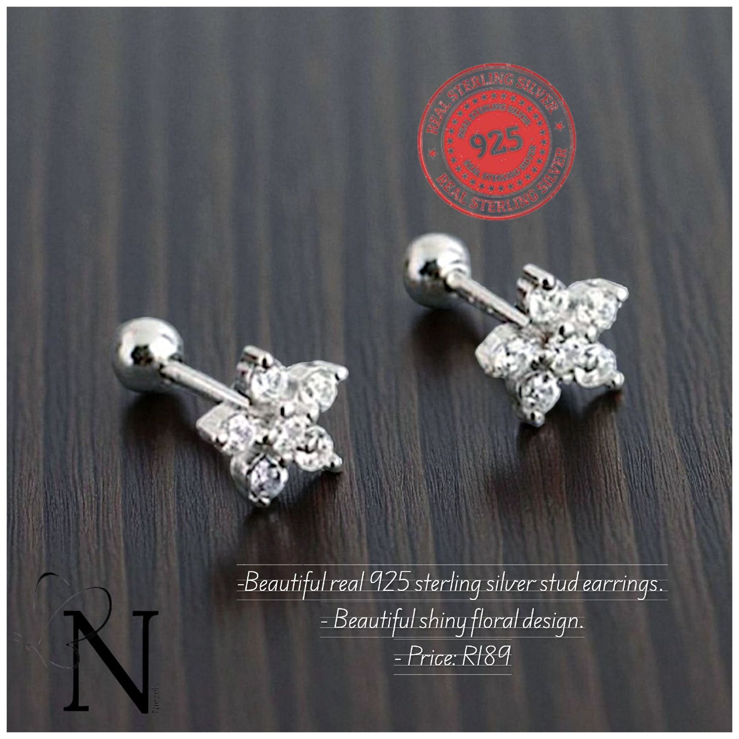 Real 925 sterling silver earrings - Beautiful shiny studs.