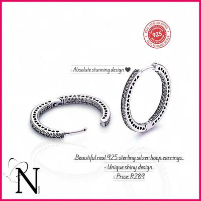 Real 925 sterling silver earrings - Beautiful shiny hoops.