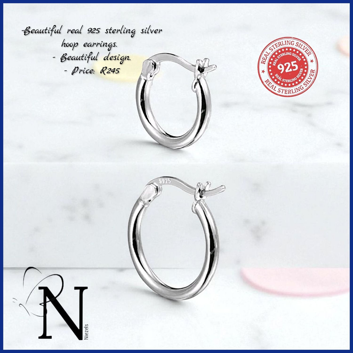 Real 925 sterling silver earrings- Hoops