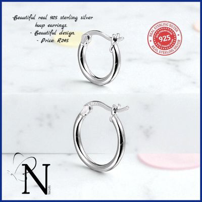 Real 925 sterling silver earrings- Hoops