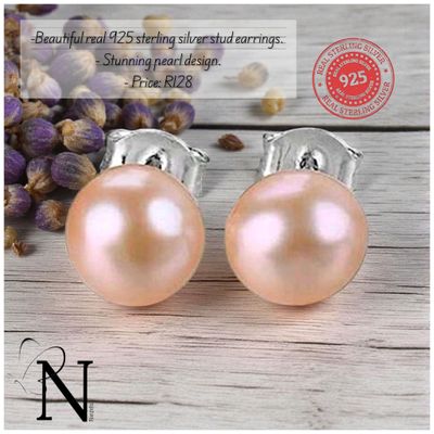 Real 925 sterling silver earrings- Pearl studs.