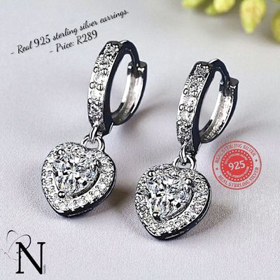 Real Sterling silver earrings- Beautiful shiny heart drop design.
