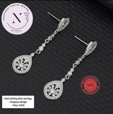 Real 925 sterling silver earrings- Stunning shiny drop design.