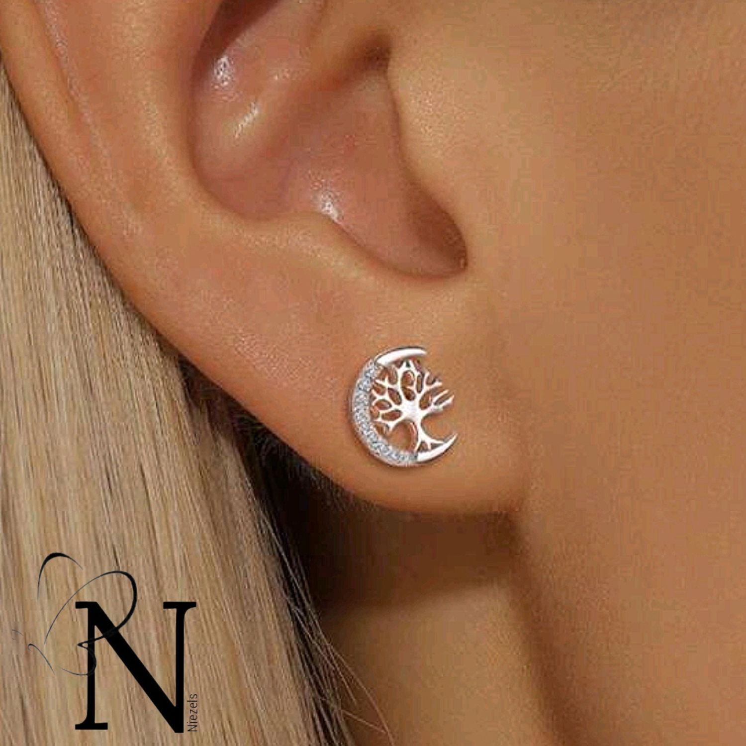 Real 925 sterling silver earrings- tree of life studs.