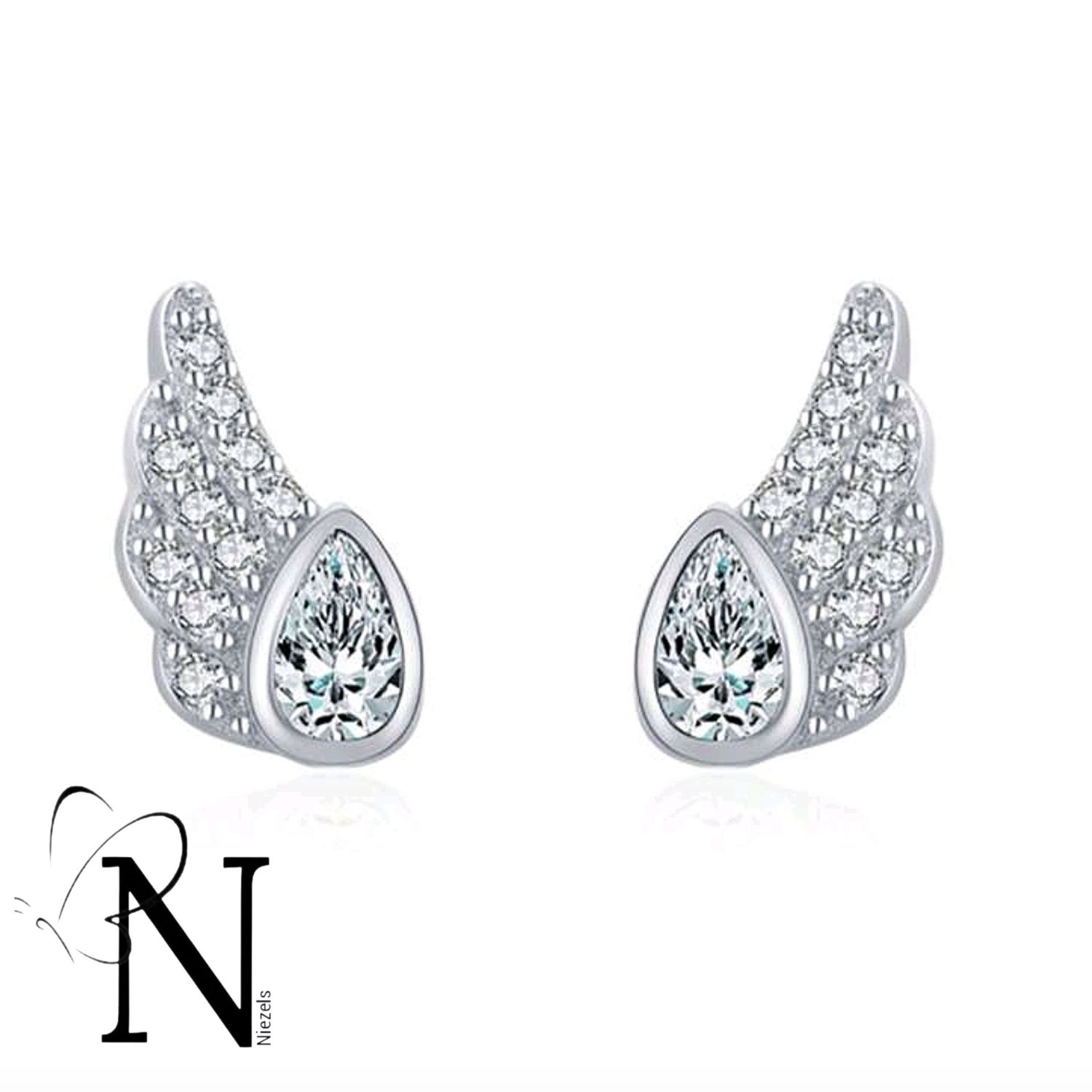 Real 925 sterling silver earrings- Shiny Angel wing studs.