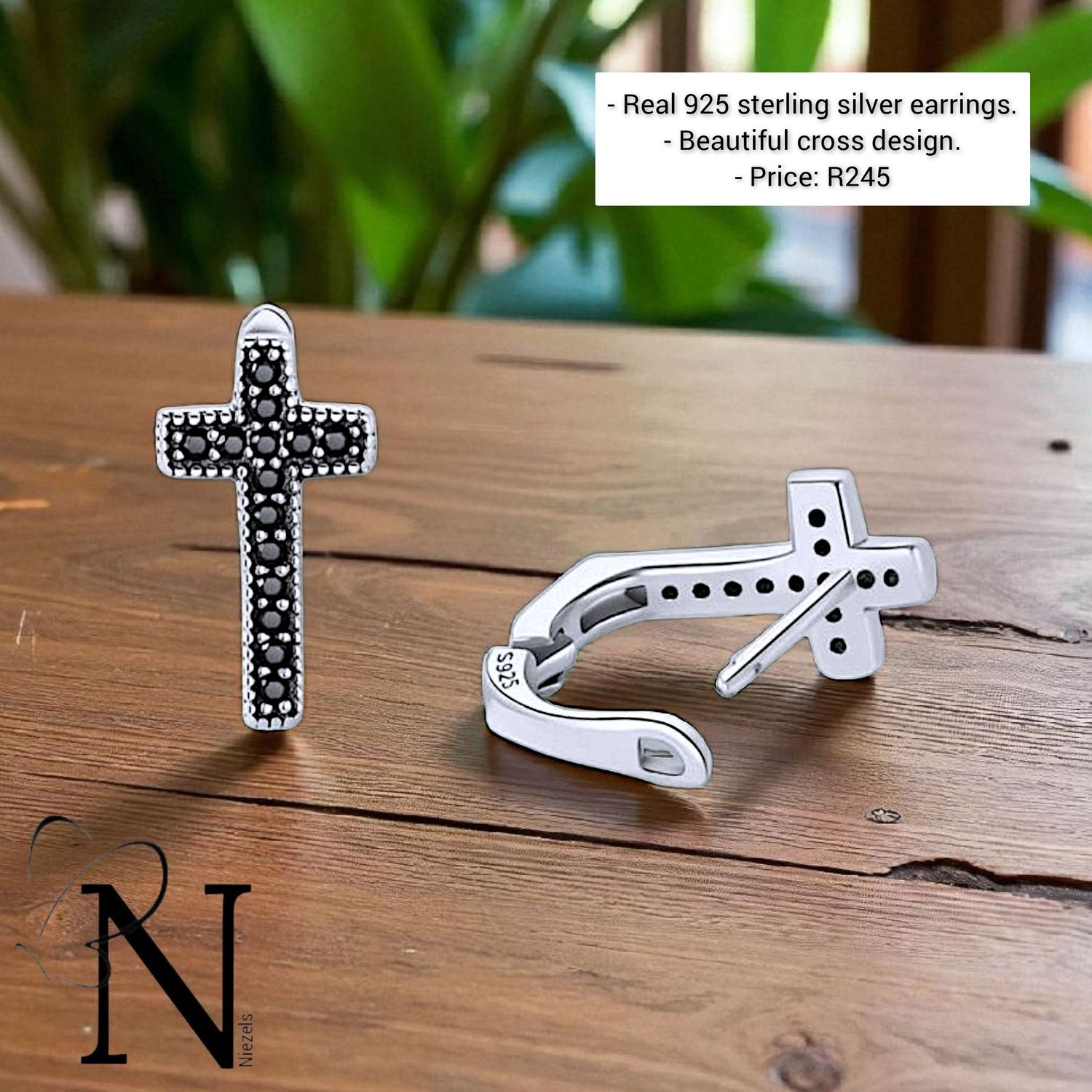 Real 925 sterling silver earrings - Beautiful cross design.