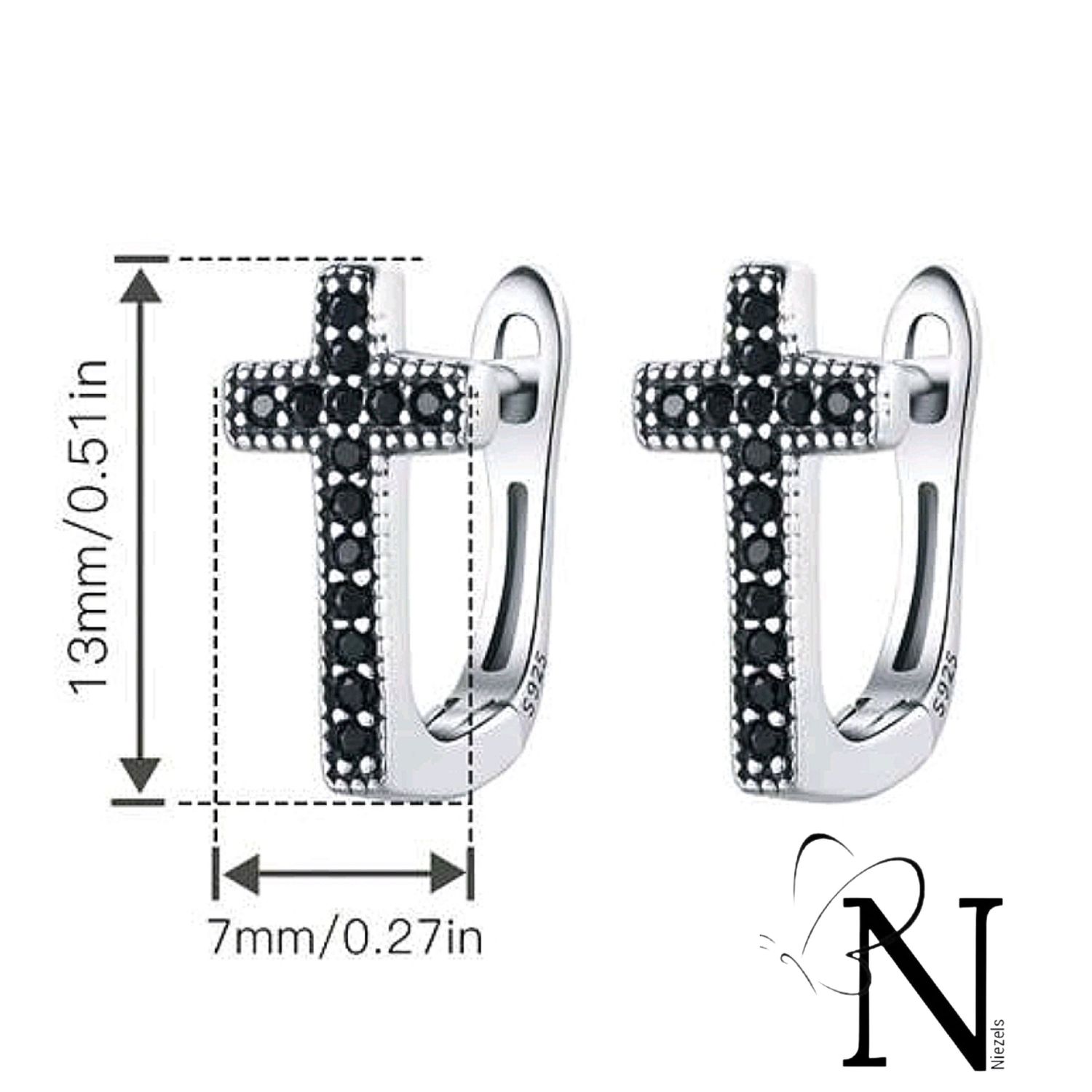 Real 925 sterling silver earrings - Beautiful cross design.