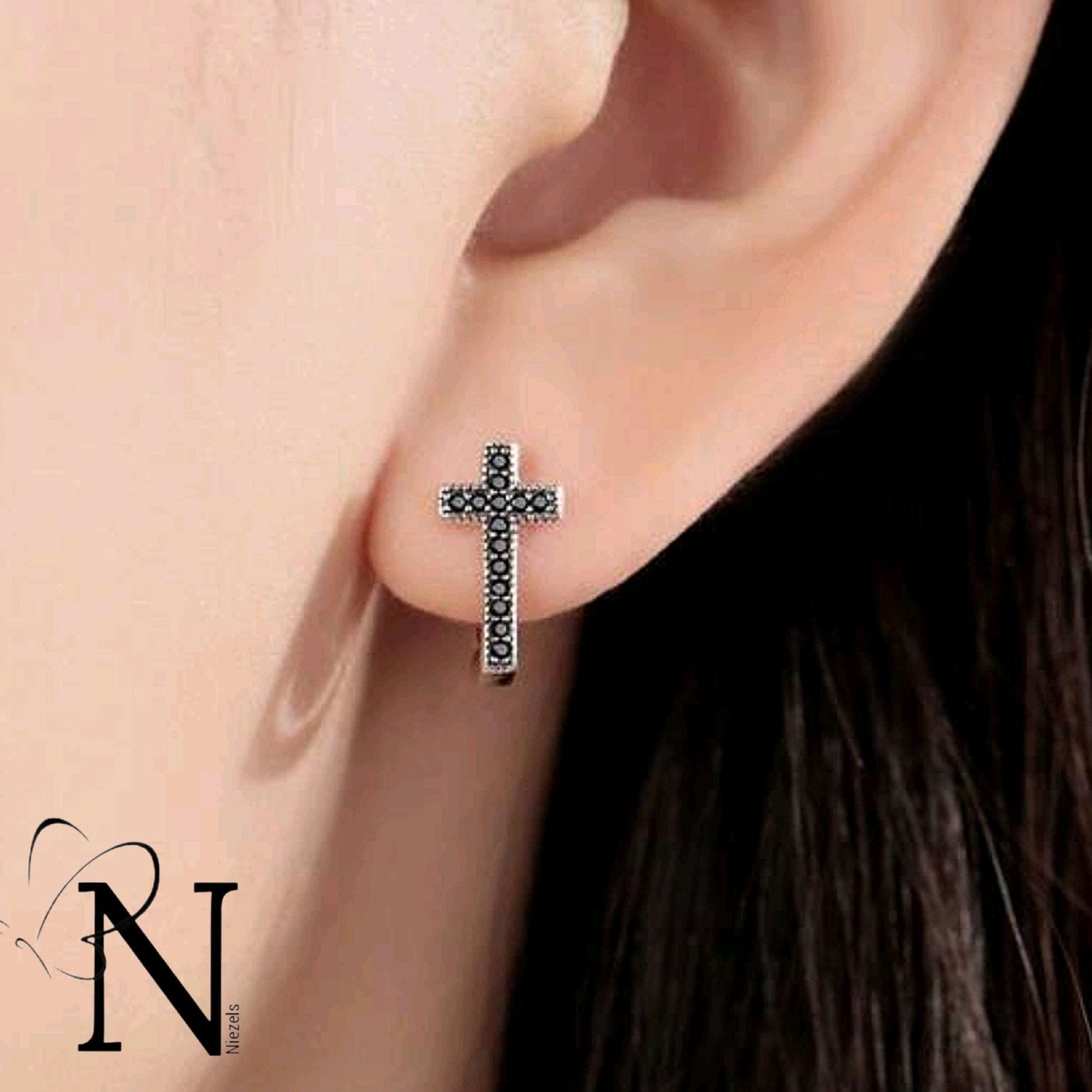 Real 925 sterling silver earrings - Beautiful cross design.