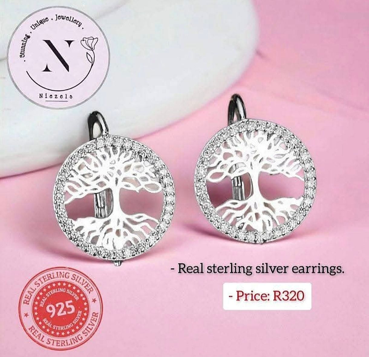 Real 925 sterling silver earrings- Tree of life.