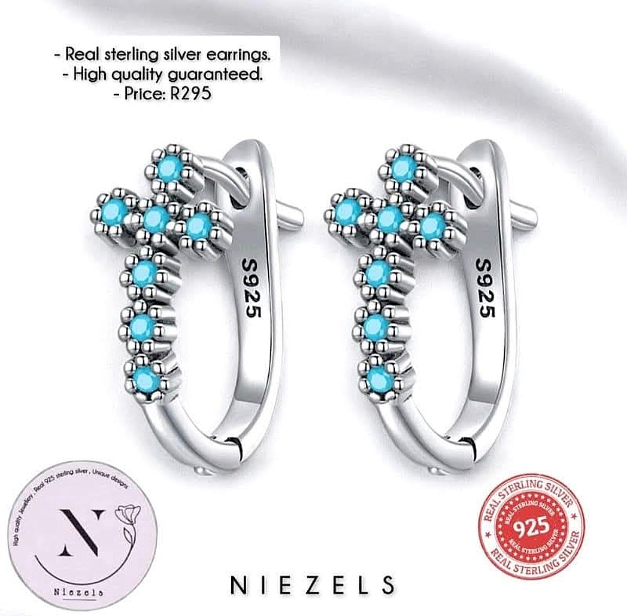 Real 925 sterling silver earrings - Cross design.