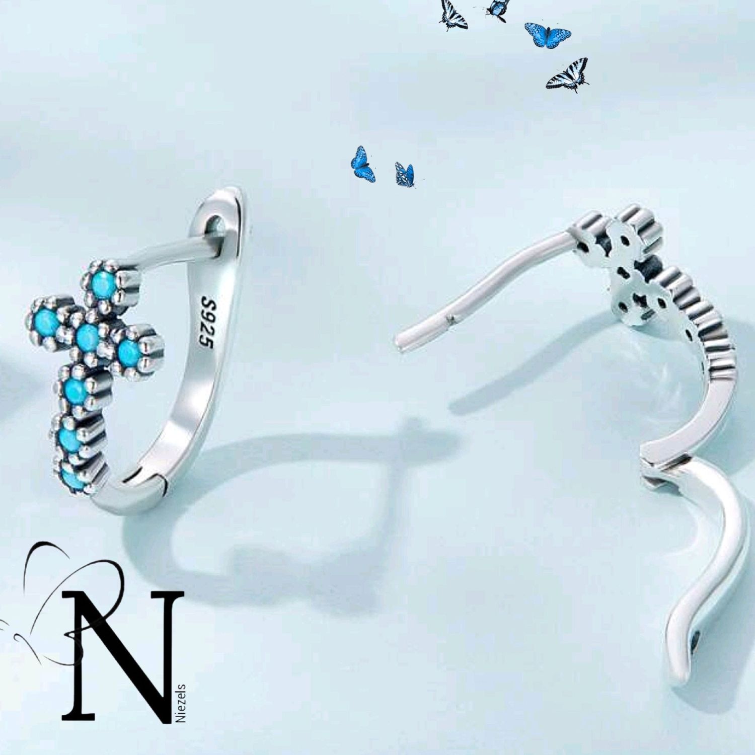 Real 925 sterling silver earrings - Cross design.