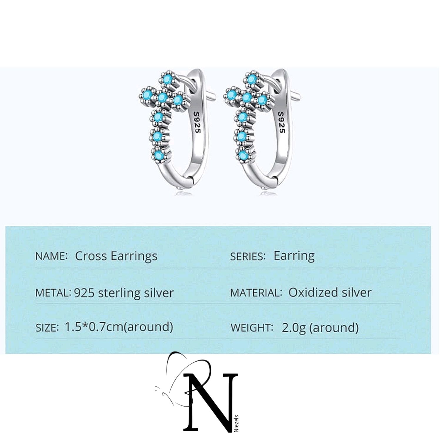 Real 925 sterling silver earrings - Cross design.