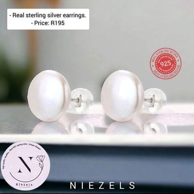 Real 925 sterling silver earrings- Pearl studs.